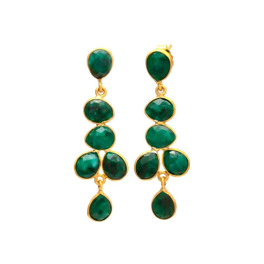 NARCISO, aretes con piedras, bañados en oro de 24k.