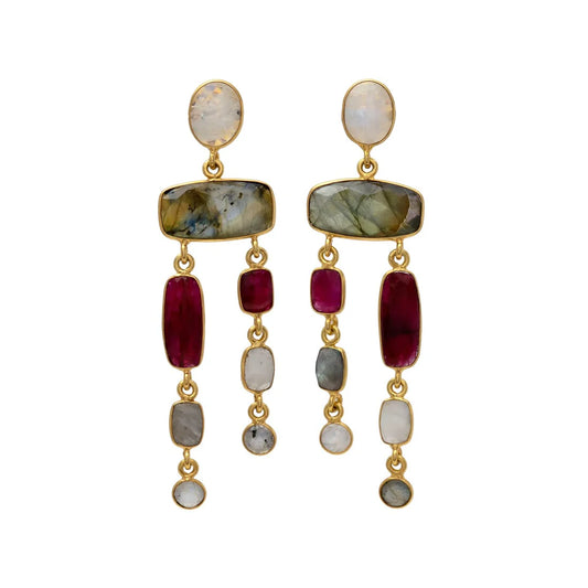 NATHALIA, ARETES CON PIEDRAS NATURALES Y BAÑO DE ORO